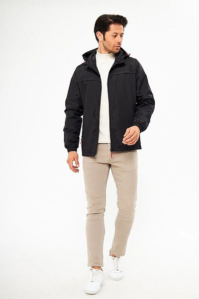 D1fference Men's Black Water Resistant Hooded Lined Raincoat with Pockets
