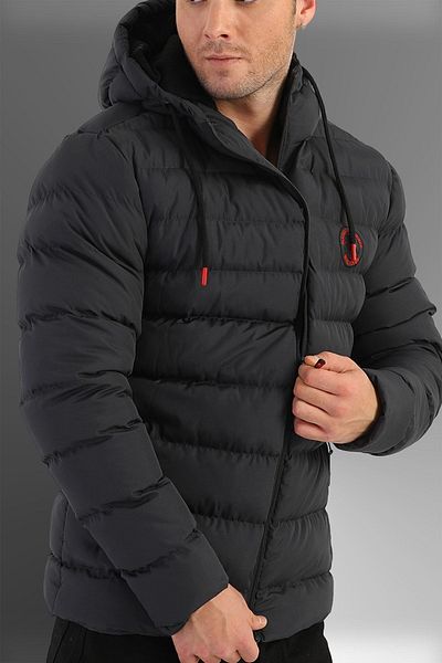 D1fference Men's Anthracite Windproof Hooded Sports Winter Inflatable Coats