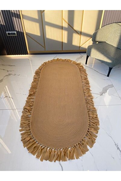 Halımax Milda 78 Jüt Hasırlı El Örgüsü Çift Taraflı Kilim Oval Püsküllü Jüt Halı