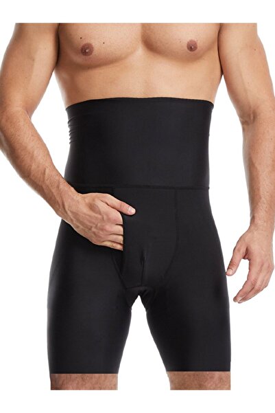 Cooqpoo 5 Pieces Men's High Waist Seamless Boxer Corset - Belly Firming, Black