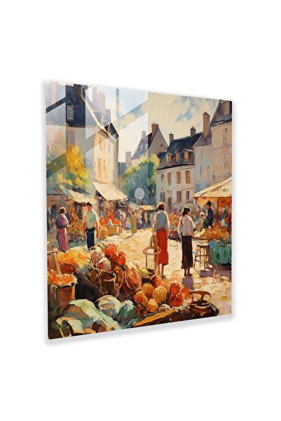PaintedAnarchy Vibrant Village Market Glass Painting, Village, Modern Art, Wa...