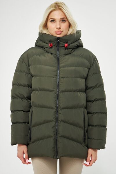 RİVERCLUP Γυναικεία χειμωνιάτικα φουσκωτά παλτό με κουκούλα από ίνες χακί