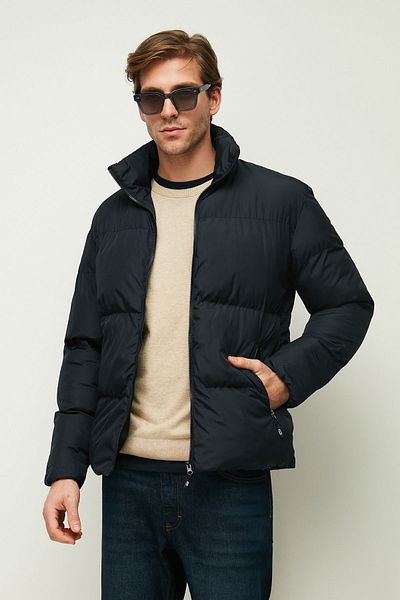 RİVERCLUP Men's Navy Blue Fiber Windproof Puffer Winter Jacket