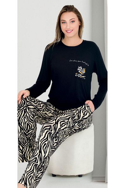 Cooqpoo Σετ Πιτζάμες Μαύρη Ριγέ M-l-xl Χτενές Βαμβακερές