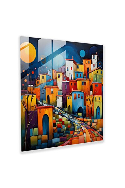 PaintedAnarchy Colorful Village Glass Painting - Village, Village, Glass Wall...