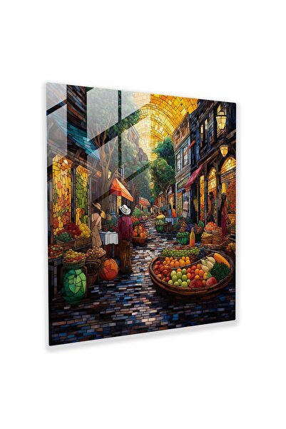 PaintedAnarchy Vibrant Village Market Glass Painting - Village, Market, Home ...