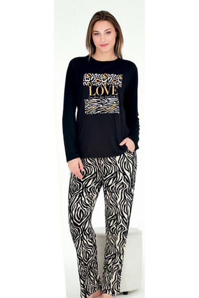 Cooqpoo Set de pijamale din bumbac pieptănat M-L-XL cu model Love Yellow pe negru