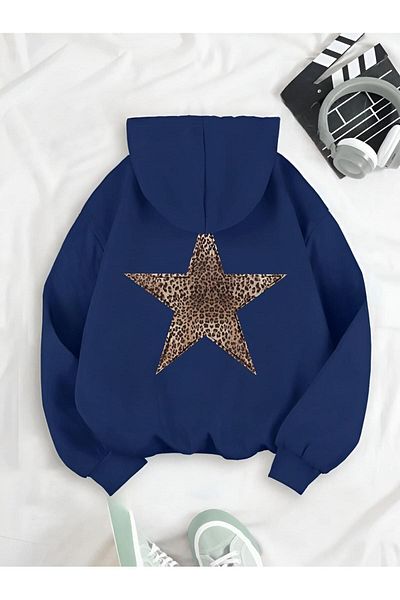 trendgar Unisex mikina v námořnické modré - zadní leopardí potisk, kapsle