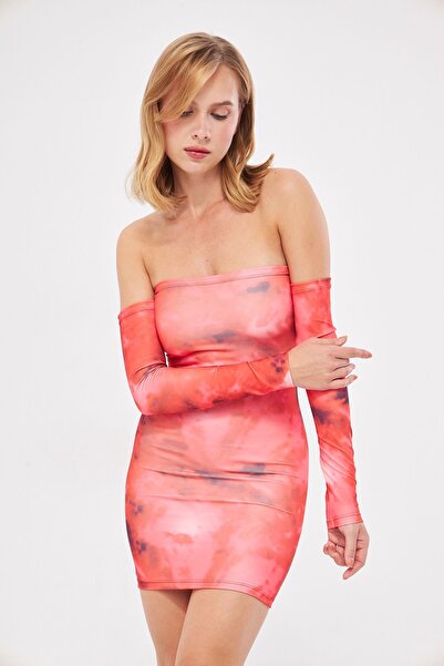 ALLEYTA Kadın Desenli Mini Straplez Dalgıç Elbise