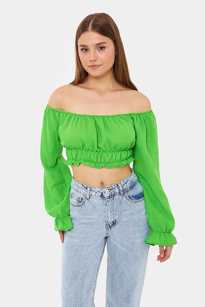 Hiccup Λινό Crop Top - Με λουράκι ώμου, μακρύ μανίκι και πλισέ λεπτομέρεια