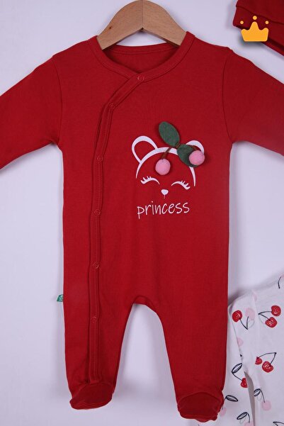 Babyhola 100% Cotton Overalls Set with 2 Pieces of Booties - Cherry Beret Set of 4 23608