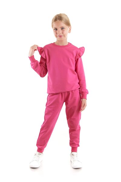 AHENGİM Kids Kız Çocuk Fırfır Detaylı Trend Eşofman Takımı Pamuklu Ak2515