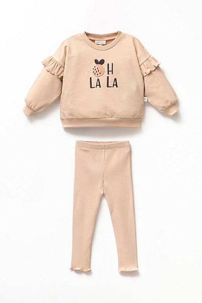 Minipodyum Oh Lala Girl's Sweatshirt and Ribbed Tights - Cotton Set