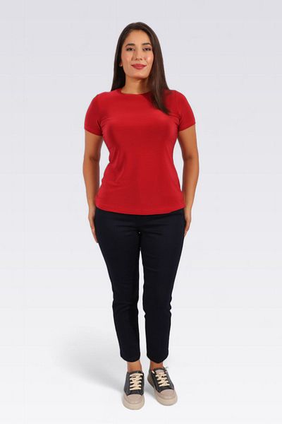 TOLGA SARAÇOĞLU 10427 Red Cycling Collar Short Sleeve Stylish Fabric Knitted Bluz