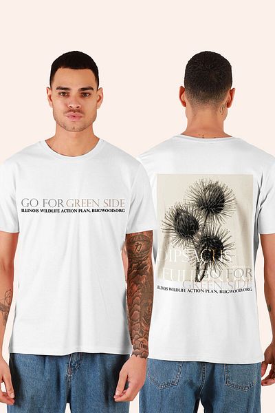 DAKSEL Ανδρικό λευκό μπλουζάκι Dipsacus Crew Neck - εμπρός και πίσω με στάμπα