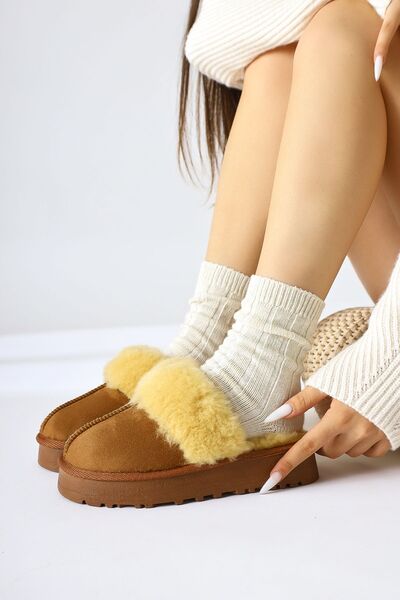 Limoya Papuci de damă Anne-margrete din piele intoarsa maro cu blana artificiala