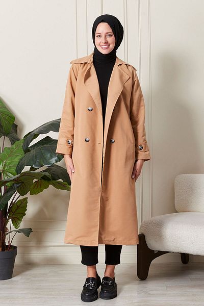 Aranlı tekstil Intermediate Double Breasted Collar Women's Trench Coat - Water Repellent Fabric
