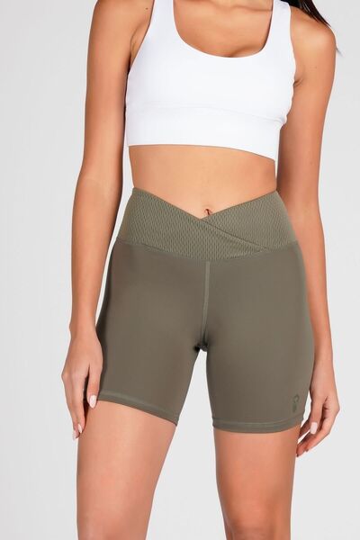 Lioness Activewear Khaki Compressed Double Breasted Waist Detailed Cycling Shorts Short Sports Tights Biker