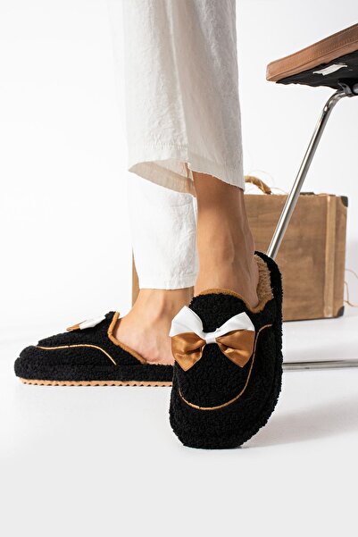 STOCON Χειμερινό Μαύρο Παπιγιόν Γυναικείες Παντόφλες - Προίκα Δώρο Σπίτι Παντόφλες