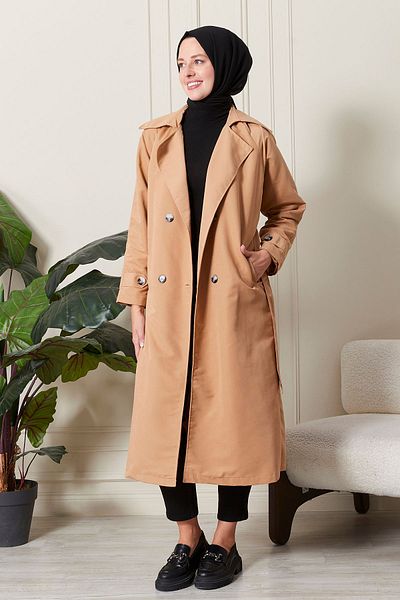 hacer ayaydın Intermediate Double Breasted Collar Women's Trench Coat - Water Repellent Fabric