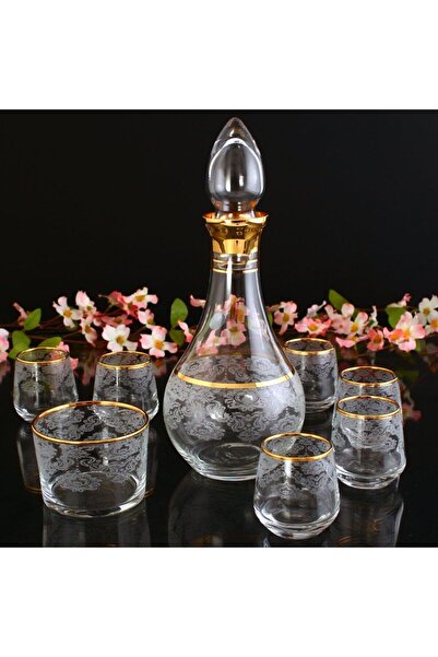 ihvan online 8 Parça Altın Detaylı Tasarımlı Cam Zemzem Bardak Fincan Takımı ...