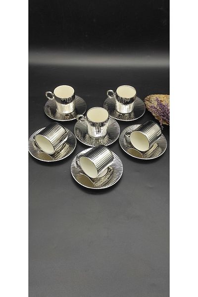 EFEHOME Silver Patterned Coffee Cup Set for 6 People