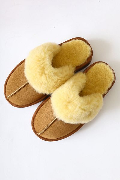 Limoya Anne-margrete Tan Suede Faux Fur Λεπτομερείς Παντόφλες Γυναικείες Παντόφλες