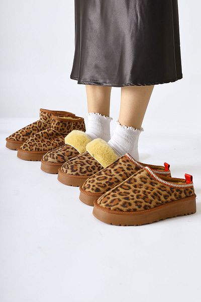 Limoya Anne-margrete Leopard Pattern Suede Faux Fur Λεπτομερείς Παντόφλες Γυναικείες Παντόφλες