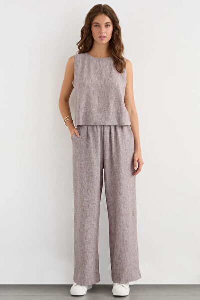 Hiccup قطعتان: بلوزة بدون أكمام من الكتان برقبة دائرية وبنطلون عالي الخصر بأر...