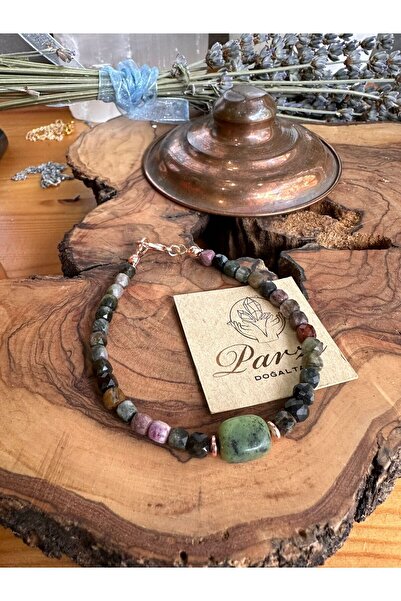 parze doğaltaş Karpuz Turmalin ve Yeşim Doğal Taş Bileklik