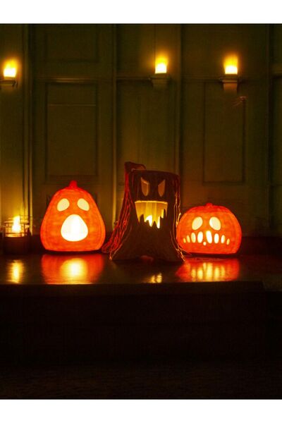 Megart Cadılar Bayramı 3'lü Set - 2 Bal Kabağı ve 1 Ağaç, Halloween Dekor, Te...