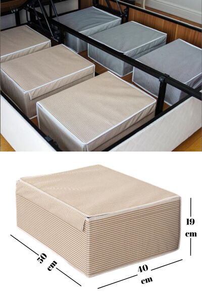Evren Baza Kutu Hurç, Yatak Kanepe Altı Düzenleyici - Su Geçirmez - Mukavva Destekli (50X40X19 CM) Kahve