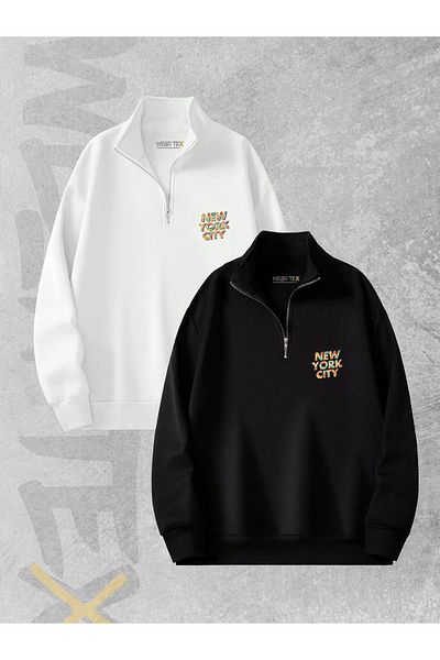 WEARTEX New York City Printed - Set of 2 Half Zippered 3 Thread Sweatshirts