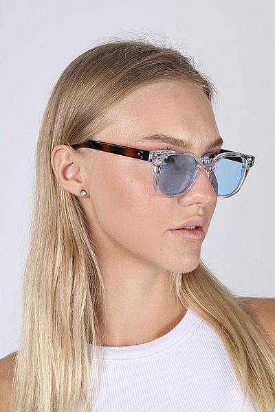 TomyHelf Modern Stylish Design - Brown Sunglasses with Blue Lens and Clear Frame Ce Certificate Uv400