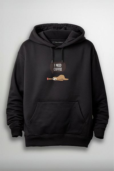 SM Satranç Medya Unisex Sloth Animal Hoodie με στάμπα - I Need Coffee