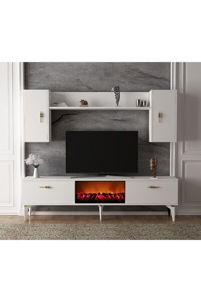 DEMONTE DECOR Rüyam Şömineli Tv Ünitesi Takımı Beyaz-beyaz