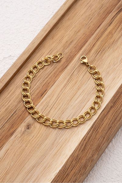 ByFlorya Jewelry 7mm 22Cm+4Cm Anti-Tarnish Double Ring Steel Chain - Anklet Cut