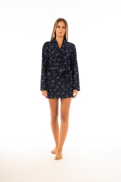 Estiva Kadın Kışlık Kar Desenli Cepli Polar Sabahlık