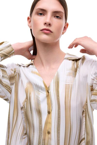 Perspective Serenity Ekru Жіноча сорочка - Абстрактний візерунок, стандартна довжина, накладні рукави та комір сорочки