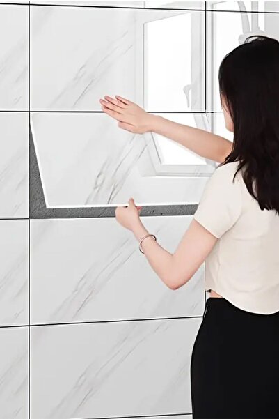 Riddex 60x30 cm Beyaz Mermer Desenli Alüminyum Plastik Duvar Sticker - Su, Ya...