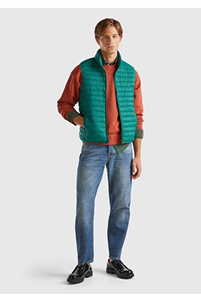 United Colors of Benetton Ανδρικό φουσκωτό γιλέκο σκούρο πράσινο Eco-Recyle
