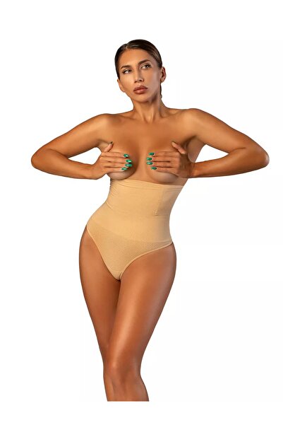 MİSTİRİK High Waist Knitted Seamless Lorica Model - Abdomen Belly Firming Skin Color String Panties