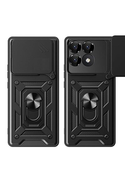 Fibaks Poco F6 Pro Case Camera Protected Armor Military Tank Protective Cover with Sliding Ring