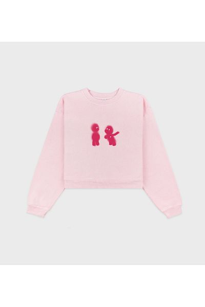 Ginevra Women's Oversize Crop Sweatshirt - Crew Neck, Two Little People Printed