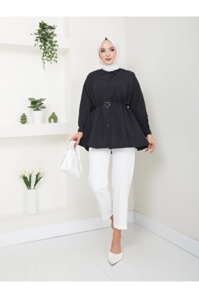 VOLT CLOTHİNG Heart Detailed Shirt Collar Women's Hijab Tunic