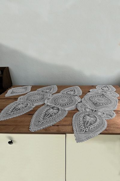 Çt Çeyizci Tekstil Gray 5 Piece French Lace Lounge Set