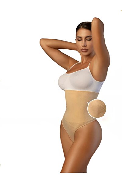 MİSTİRİK High Waist Knitted Seamless Lorica Model - Abdomen Belly Firming Skin Color String Panties