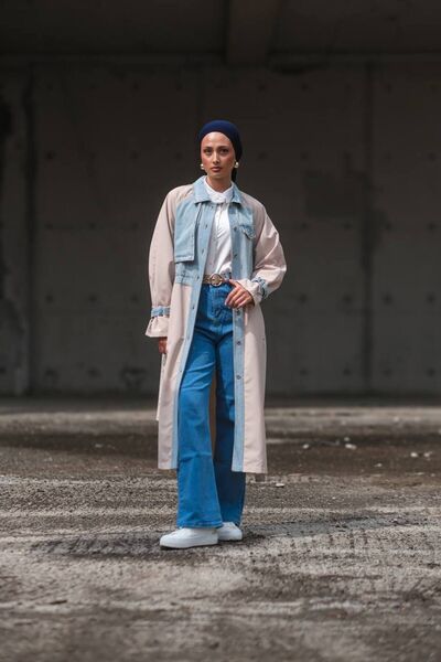 Molly Nelly Dámský džínový detailní krémový trenčkot