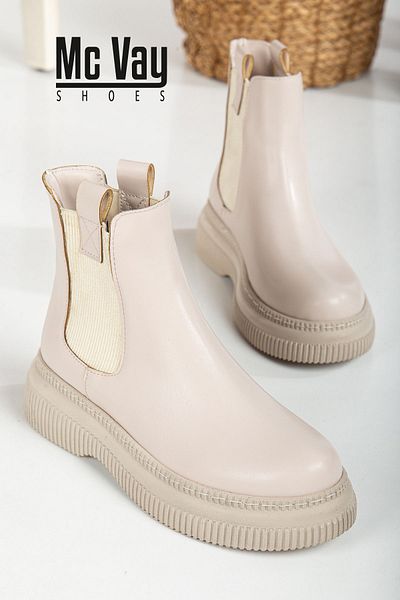 Mc vay Shoes Chelsea Beige Elastic Detailed Stylish Women's Bootie
