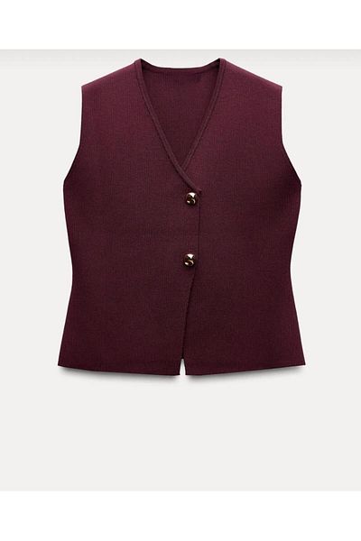 Lupies Vestă de damă din aur burgundy - cu nasturi și design solid